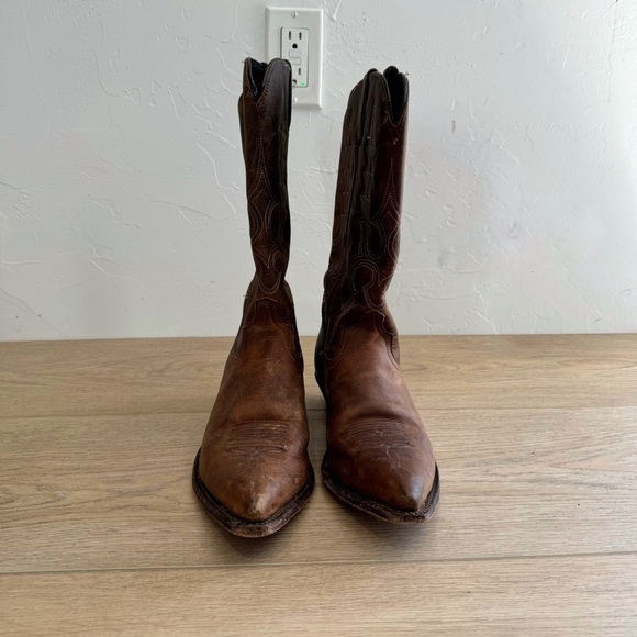 Code West Western Brown Leather Snip Toe Boots - Picture 2 of 6